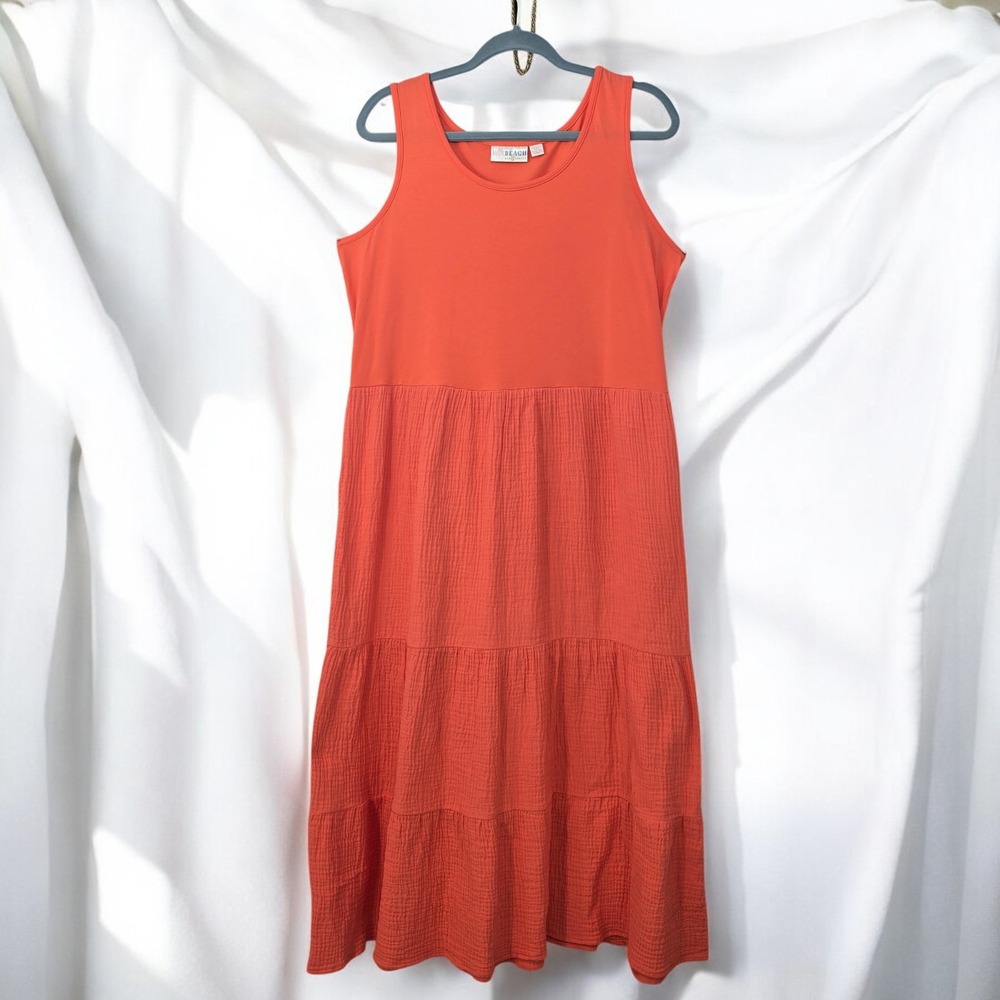 Belle Beach Kim Gravel Tiered Maxi Dress Woman LP Sleeveless Casual Coral Orange
